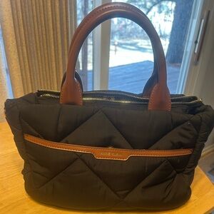 Anne Klein Black Quilted Nylon Handbag with Vinyl Trim. Roomy bag with pockets!